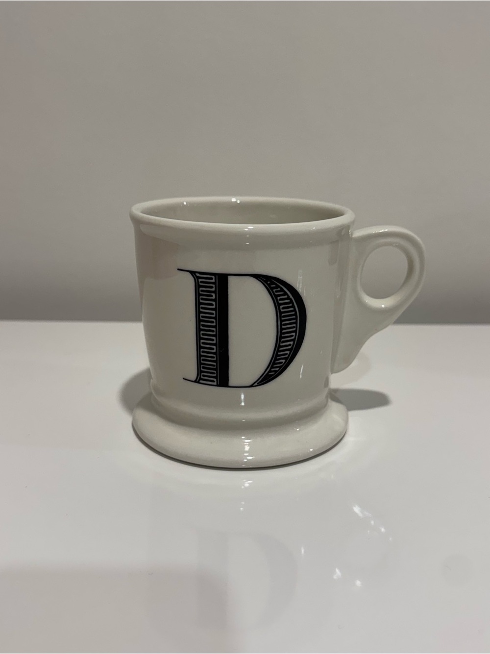 Anthropologie white monogram letter mug coffee tea cup black ‘D’ with handle